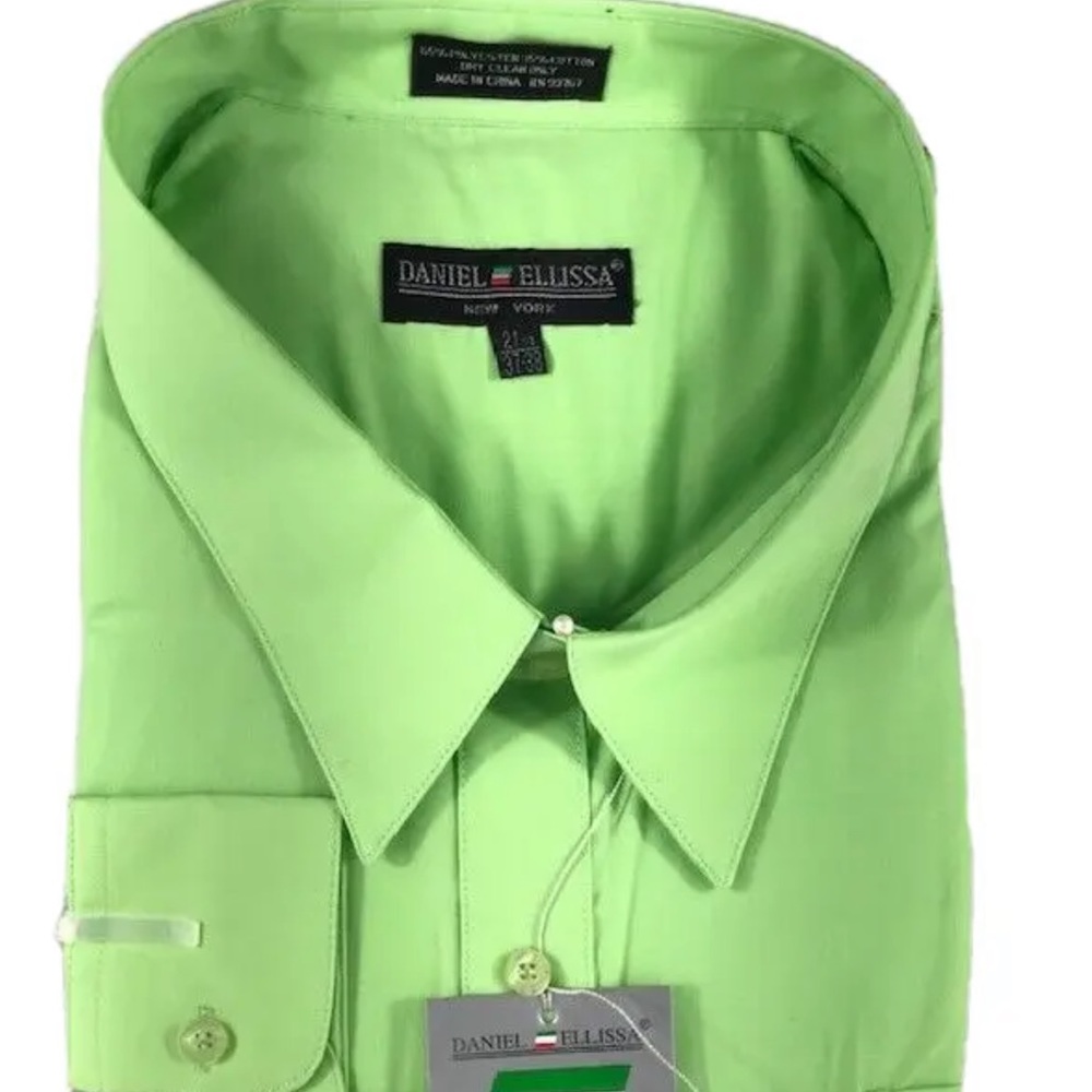 Daniel Ellissa Men's Solid Apple Green Dress Shirt Long Sleeves With Pocket